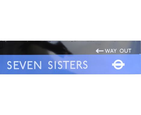 London Transport enamel sign SEVERN SISTERS WAY OUT with left facing arrow. Measures 72in x 17in and is in excellent conditio
