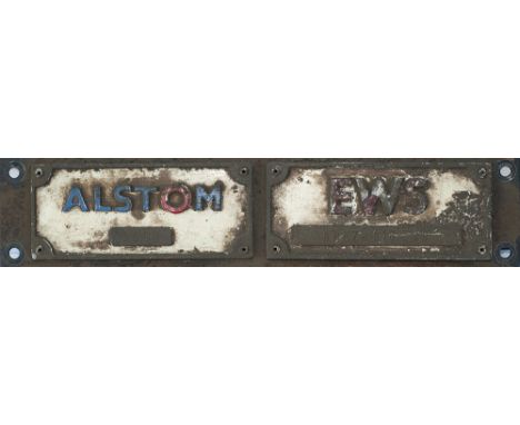 Diesel Bogie plate ALSTOM EWS 1999 BP 67-016-99 ex Class 67 67008. Rectangular steel with cast aluminium plates, measures 16.