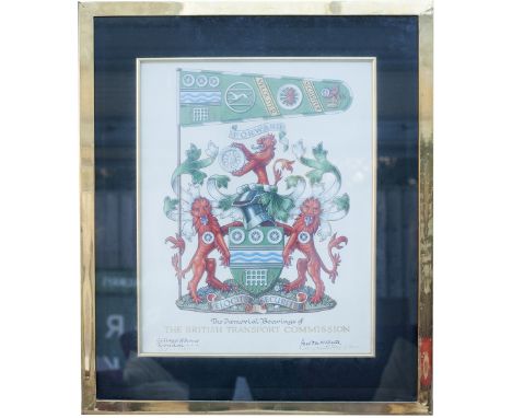 Original Armorial Bearings of the British Transport Commission, hand painted on velum and signed College of Arts London 1st J