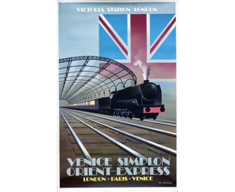 Poster VICTORIA STATION LONDON VENICE SIMPLON ORIENT EXPRESS by Fix Masseau. Double Royal 25in x 40in. In excellent condition