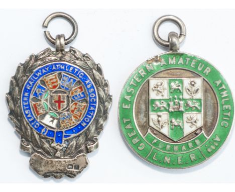 LNER green-enamelled SILVER MEDAL. GREAT EASTERN AMATEUR ATHLETIC Assn LNER, with the FORWARD Crest to obverse. ONE MILE RELA