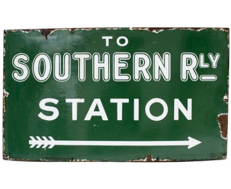 SR enamel sign TO SOUTHERN RAILWAY STATION with right facing arrow, ex Margate. In very good condition with a few edge chips.