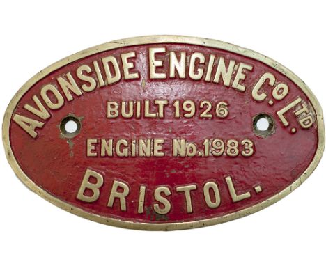Worksplate AVONSIDE ENGINE CO LTD BRISTOL BUILT 1926 ENGINE NO 1983. Ex 0-4-0 T delivered new to Reynold Estates - Esperanza 