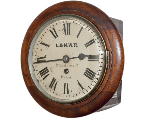 London and North Western Railway 8in mahogany cased English fusee railway clock. The case, with a turned surround and LNWR en