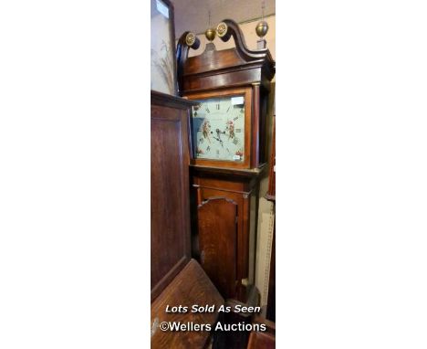 *MAHOGANY AND OAK LONGCASE 8 DAY CLOCK, PAINTED DIAL SIGNED J HOLDSWOTH, HALIFAX, 226CM / LOCATED AT VICTORIA ANTIQUES, WADEB