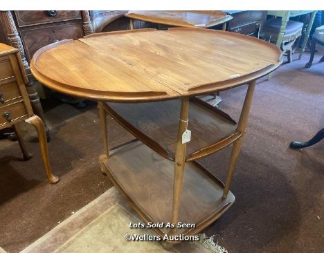 *ERCOL DROPLEAF THREE TIER TEA TROLLEY, 73.5CM LONG / LOCATED AT VICTORIA ANTIQUES, WADEBRIDGE, PL27 7DD