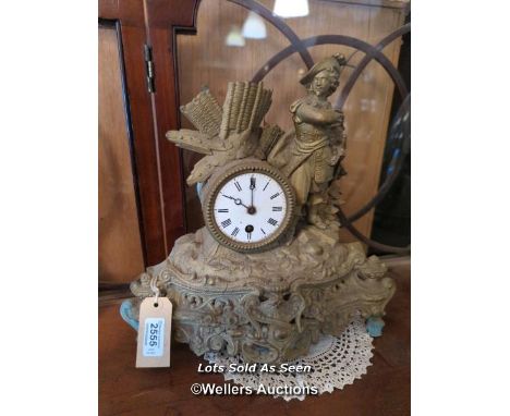 *VICTORIAN GILT METAL FIGURAL CLOCK DESIGNED AS A CAVALIER / LOCATED AT VICTORIA ANTIQUES, WADEBRIDGE, PL27 7DD