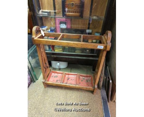 *OAK THREE SECTION STICK STAND / LOCATED AT VICTORIA ANTIQUES, WADEBRIDGE, PL27 7DD