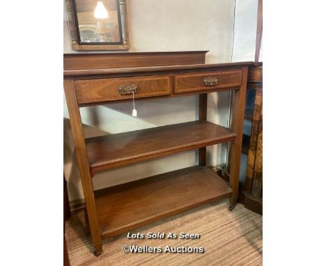 *EDWARDIAN INLAID MAHOGANY THREE TIER BUFFET / LOCATED AT VICTORIA ANTIQUES, WADEBRIDGE, PL27 7DD