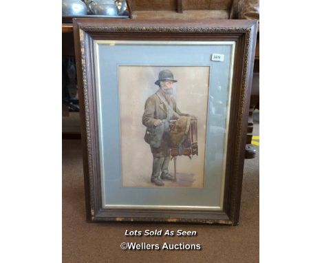*WATERCOLOUR OF AN ORGAN GRINDER, 45 X 31CM / LOCATED AT VICTORIA ANTIQUES, WADEBRIDGE, PL27 7DD