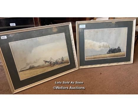 *DAVID GREEN, PAIR OF AGRICULTURAL WATERCOLOURS, ONE WITH TRACTION ENGINE,  SIGNED, DATED 1971, 33 X 48CM / LOCATED AT VICTOR