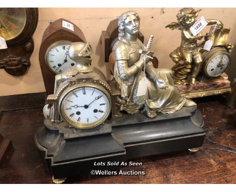 *GILT BRASS FIGURAL MANTEL CLOCK MODELLED AS JOAN OF ARC / LOCATED AT VICTORIA ANTIQUES, WADEBRIDGE, PL27 7DD