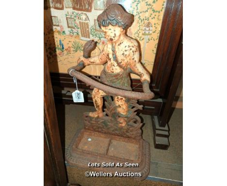 *CAST IRON FIGURAL STICK STAND OF A BOY GRAPPLING A SNAKE, 48CM / LOCATED AT VICTORIA ANTIQUES, WADEBRIDGE, PL27 7DD