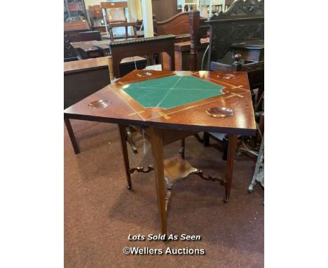 *EDWARDIAN INLAID MAHOGANY ENVELOPE CARD TABLE WITH SINGLE DRAWER / LOCATED AT VICTORIA ANTIQUES, WADEBRIDGE, PL27 7DD