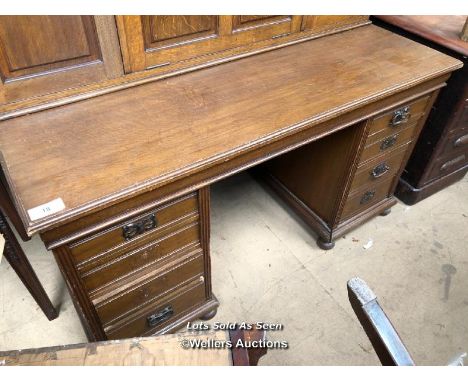 SOPWITH &amp; CO. DESK WITH DROP DOWN INLAID LEATHERETTE WRITERS SHELF, MULTIPLE COMPARTMENTS BEHIND TWO CUPBOARD DOORS AND O