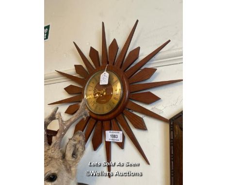 *SUNBURST FRAMED QUARTZ CLOCK, 58CM HIGH / LOCATED AT VICTORIA ANTIQUES, WADEBRIDGE, PL27 7DD