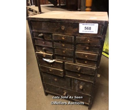 ANTIQUE TOOL AND HARDWARE STORAGE CABINET WITH DRAWERS / LOCATED AT VICTORIA ANTIQUES, WADEBRIDGE, PL27 7DD