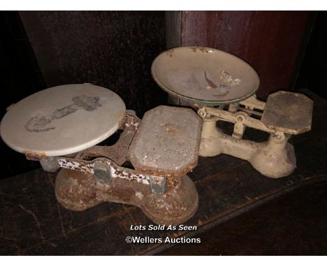 CADDY AND 2 WEIGH SCALES / LOCATED AT VICTORIA ANTIQUES, WADEBRIDGE, PL27 7DD