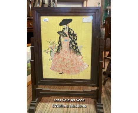 *1920S FIRESCREEN WITH ART DECO EMBROIDERED PANEL / LOCATED AT VICTORIA ANTIQUES, WADEBRIDGE, PL27 7DD