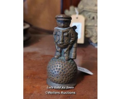 *SMALL BRONZE BELL: DUNLOP GOLFER WITH BALL / LOCATED AT VICTORIA ANTIQUES, WADEBRIDGE, PL27 7DD