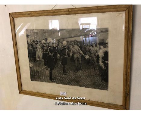 *FRAMED AND GLAZED PRINT OF LORD KITCHENER'S HOMECOMING, 104 X 78CM / LOCATED AT VICTORIA ANTIQUES, WADEBRIDGE, PL27 7DD