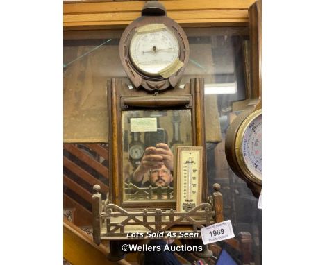 *EARLY 20TH CENTURY WALL SHELF WITH BAROMETER SURMOUNT / LOCATED AT VICTORIA ANTIQUES, WADEBRIDGE, PL27 7DD