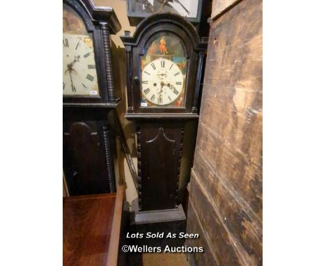 *EBONISED 8 DAY LONGCASE CLOCK, PAINTED DIAL WITH SUBSIDIARY DIALS, SIGNED GEORGE BROCKE(?), 188CM / LOCATED AT VICTORIA ANTI