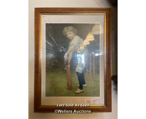 *FRAMED AND GLAZED OLD COLOURED CRICKET PRINT BY PEARS, 40 X 55CM / LOCATED AT VICTORIA ANTIQUES, WADEBRIDGE, PL27 7DD
