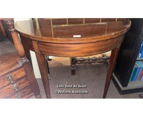 *19TH CENTURY INLAID MAHOGANY D SHAPED CARD TABLE / LOCATED AT VICTORIA ANTIQUES, WADEBRIDGE, PL27 7DD