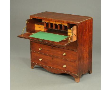 A Regency mahogany secretaire chest of drawers, the secretaire drawer above three further drawers with brass handles, with sh