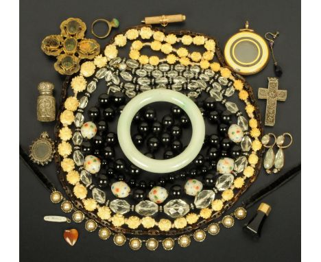 A collection of costume jewellery, necklaces, pendants, earrings, cross, bangle, etc. 