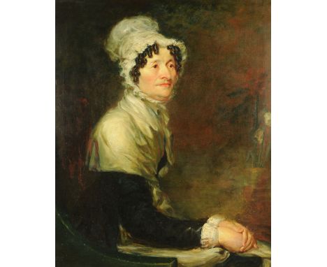 Circle of Martin Archer Shee, oil on canvas, portrait of a lady in bonnet.  86 cm x 71 cm, framed. CONDITION REPORT: We have 