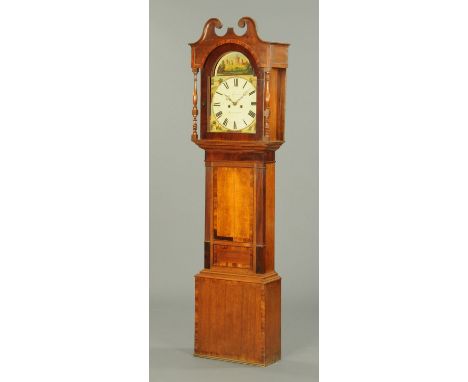 An early 19th century oak and mahogany crossbanded longcase clock by Graham of Cockermouth, with two-train movement and paint