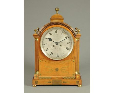 A large Edwardian inlaid mahogany bracket clock, with two-train spring driven movement.  Height 60 cm. 