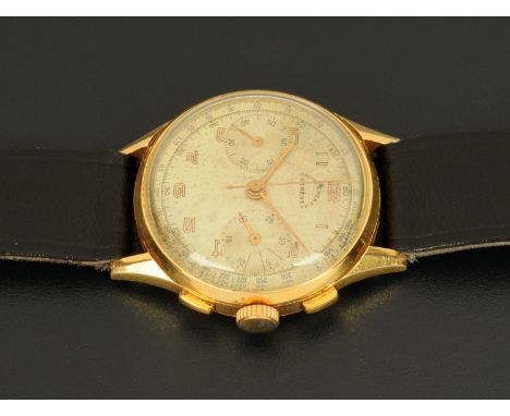 A gentleman's 18 ct gold cased Baume & Mercier chronograph.  Diameter 37 m (see illustration). 