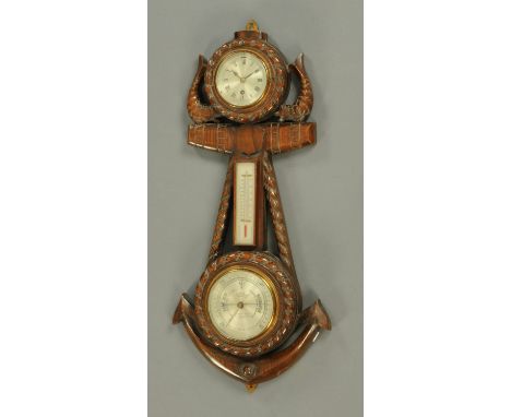 An Edwardian oak aneroid barometer, by H. Hughes & Son Ltd., Fenchurch Street, London, and with nautical case with thermomete