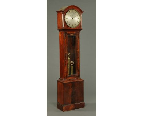 A Georgian mahogany regulator longcase clock, with circular silvered dial with subsidiary seconds dial and with two-train mov