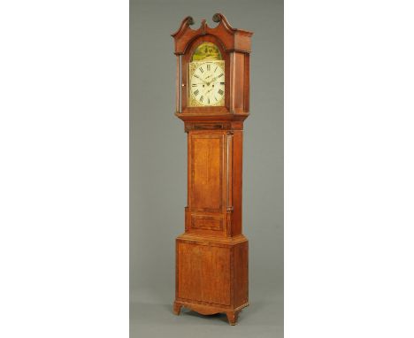 An early 19th century oak and mahogany banded longcase clock by Carruthers of Langholm, with two-train striking movement, sub