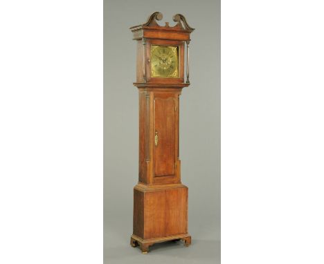 A George III oak longcase clock by William Nicholson of Whitehaven, with thirty hour movement, the case with swans neck pedim