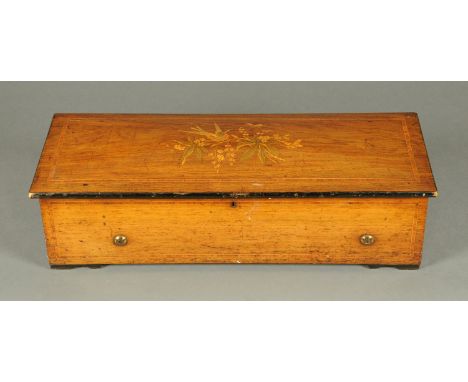 A 19th century rosewood cased cylinder music box, playing ten airs and with 38 cm comb.  Case length 63 cm.