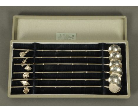 A cased set of six Sterling silver swizzle stick spoons.  Each length 22 cm. 