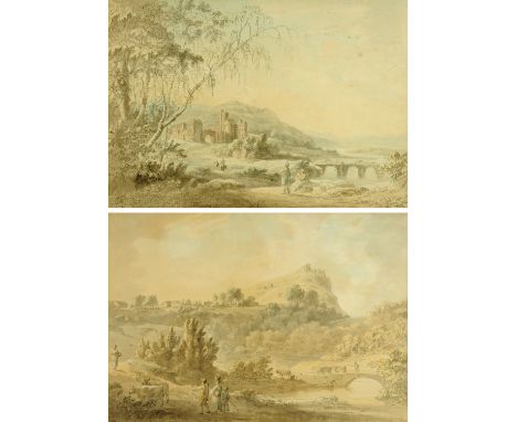 Attributed to Anthony Devis, pair of watercolours, Cheshire scenes.  Each 30 cm x 42 cm, framed.  CONDITION REPORT: These pic