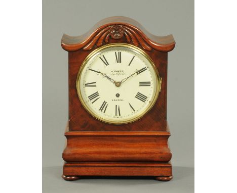 An early Victorian mahogany single fusee bracket clock, by J. Baker, Smithfield, London.  Width 30 cm, height 44 cm (see illu