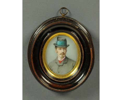 A 19th century portrait miniature on porcelain, "Sir George Brisbane Douglas".  7 cm x 5.5 cm.