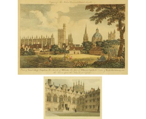 An antiquarian print, "View of New College Chapel & the Turrets of All Souls, Etc.", engraved For The Modern Universal Britis