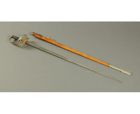 An Edwardian Infantry Officer's sword, with leather scabbard, blade marked "Samuel Brothers".  