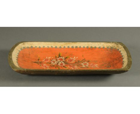 A Scandinavian painted wooden rectangular trough.  Length 66 cm. 