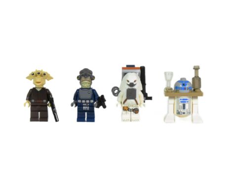 Lego - a collection of x4 original Lego Star Wars minifigures comprising; Ree-Yees and R2-D2 from set 75020 Jabba's Sail Barg