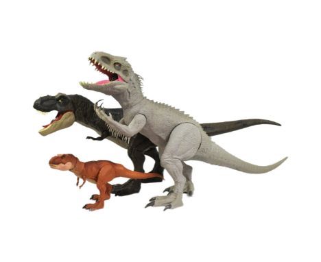 Jurassic Park - x3 dinosaur action figures relating to Jurassic World, Fallen Kingdom. Believed to be Mattel branded. Featuri