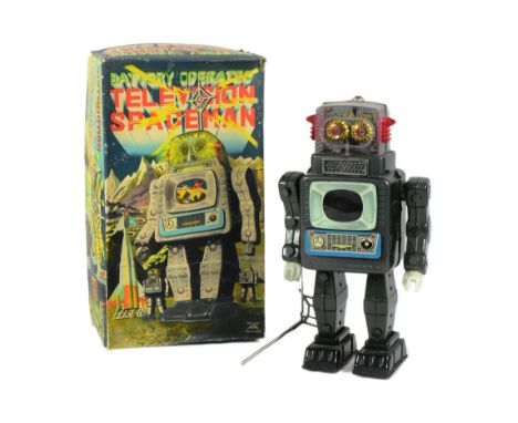 Tinplate Toys - a vintage Japanese (Alps) tinplate battery operated Television Spaceman robot. Untested. Battery compartment 